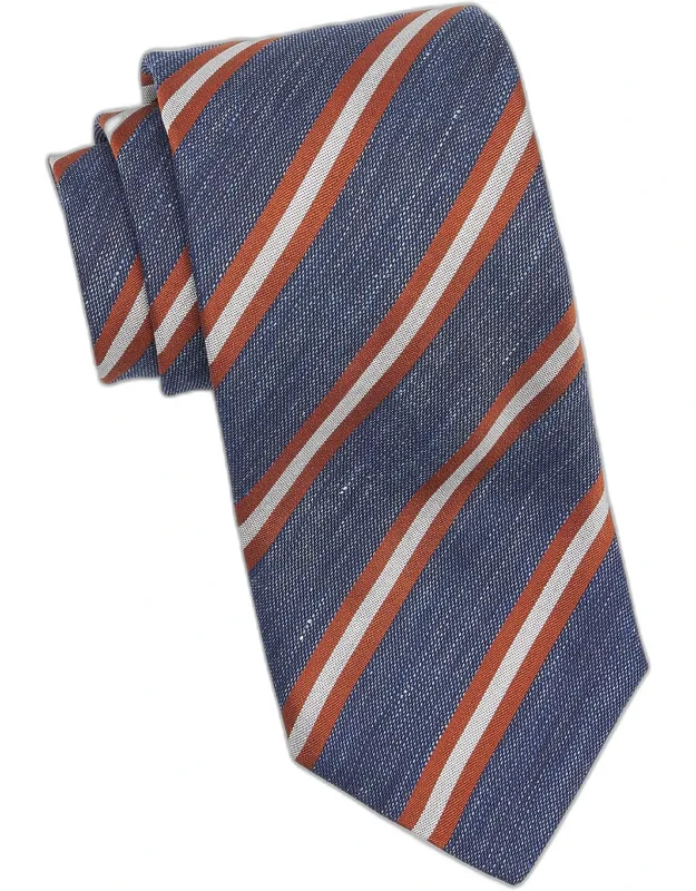Navy And Tan Striped Silk Tie