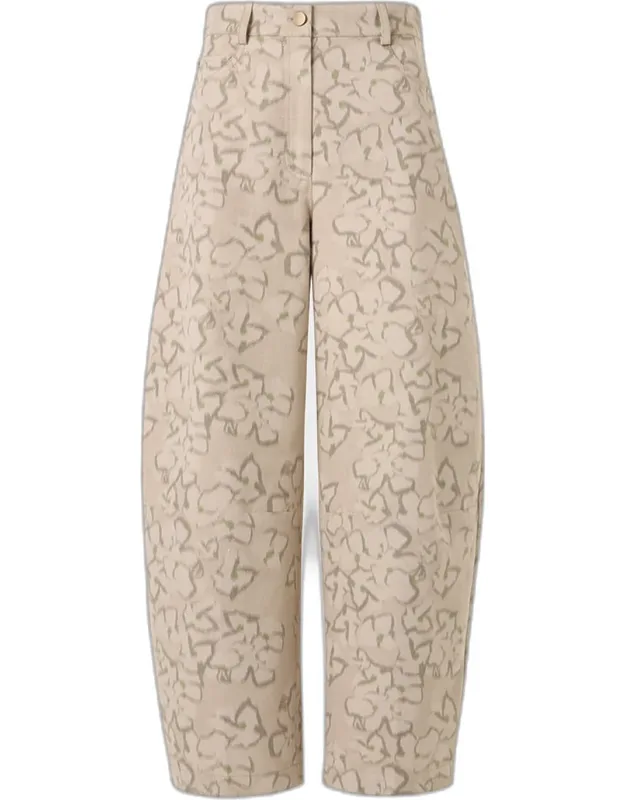 Ikat Flower-print Cotton Barrel-leg Ankle Pants