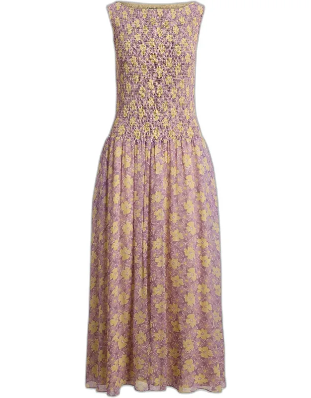 Smocked Floral-print Midi Dress