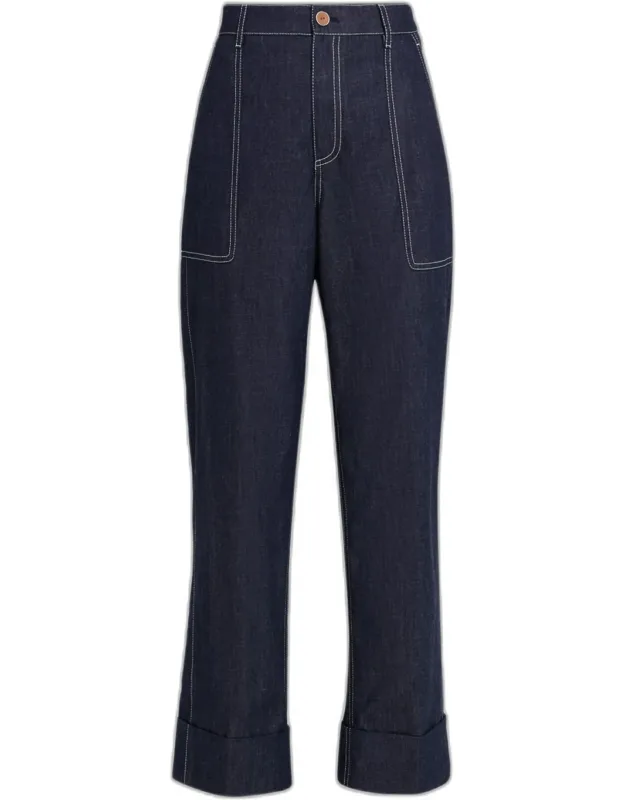Cropped Cotton Chambray Pants