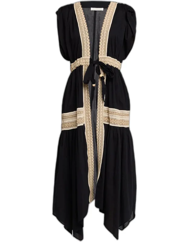 Embroidered Cotton Tie-waist Coverup Dress