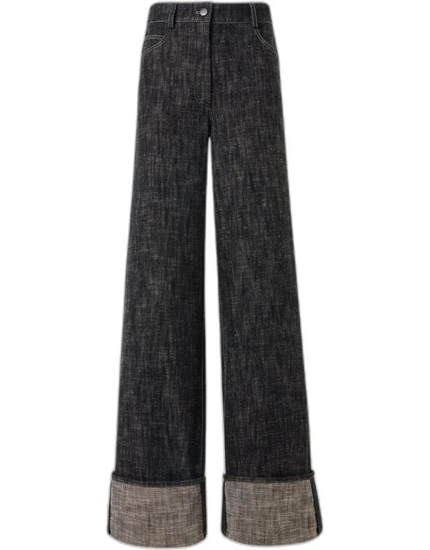 Heavyweight Denim Wide-leg Cuffed Pants