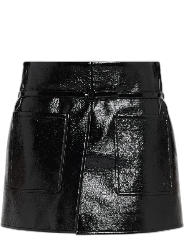 Two Pocket Vinyl Mini Skirt With Belt