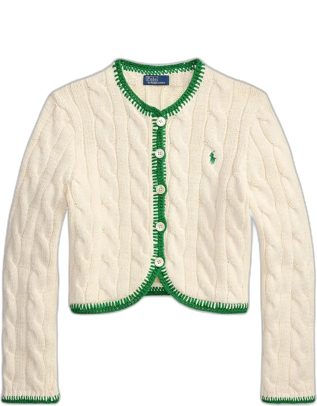 Cable-knit Stretch Cotton Cropped Cardigan