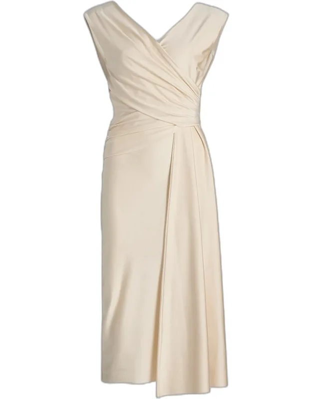 Draped Wrap-front Midi Sheath Dress
