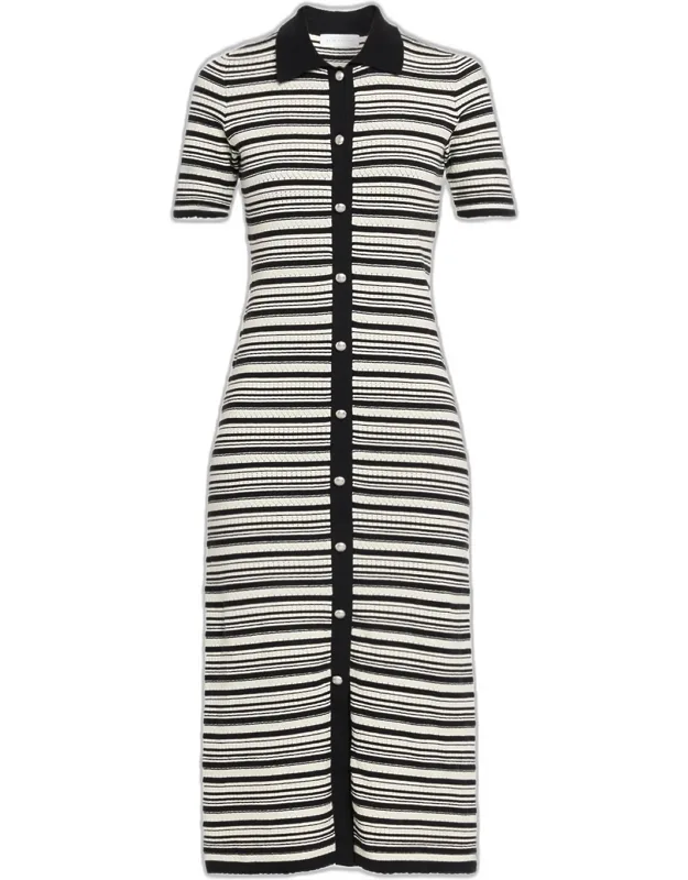 The Lucine Striped Pointelle-knit Midi Sweater Dress