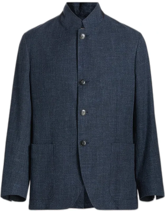 Cotton Hopsack Stand-collar Chore Jacket