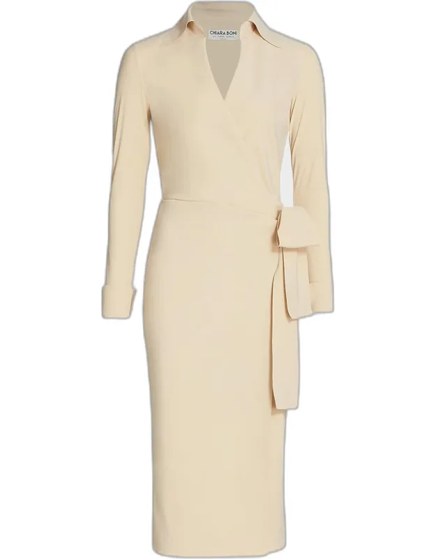 Shirt-collar Jersey Wrap Dress