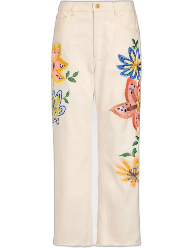 Floral Embroidered Straight-leg Jeans