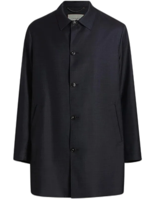 Wool Denim-textured Overcoat