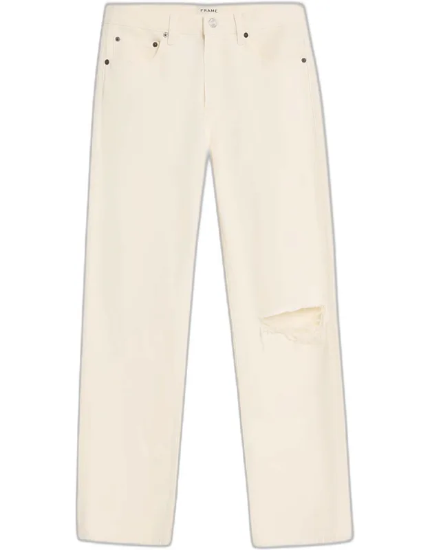 Ripped-knee Straight Leg Five-pocket Jeans