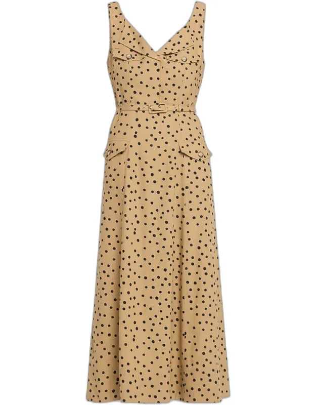 Polka-dot Belted Sleeveless Midi Dress