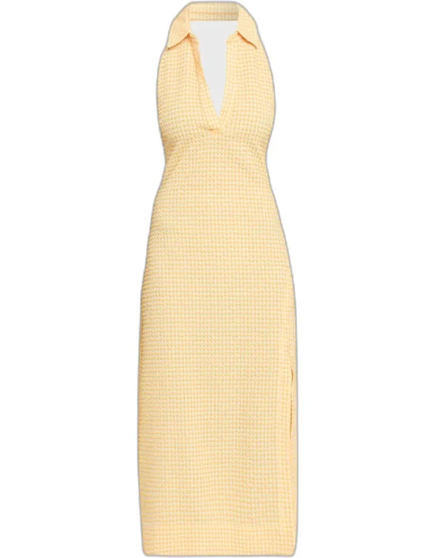 Clairmont Seersucker Gingham Halter Dress