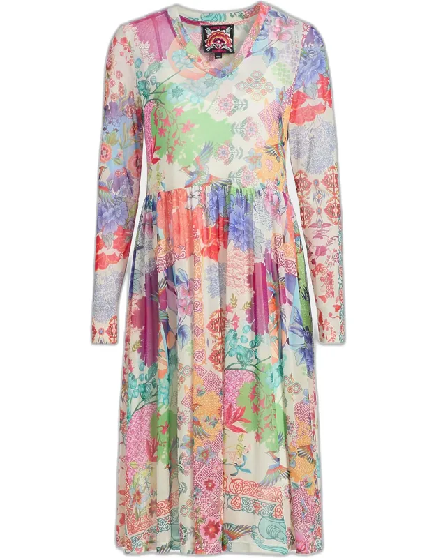 Floral-print Stretch Mesh Dress