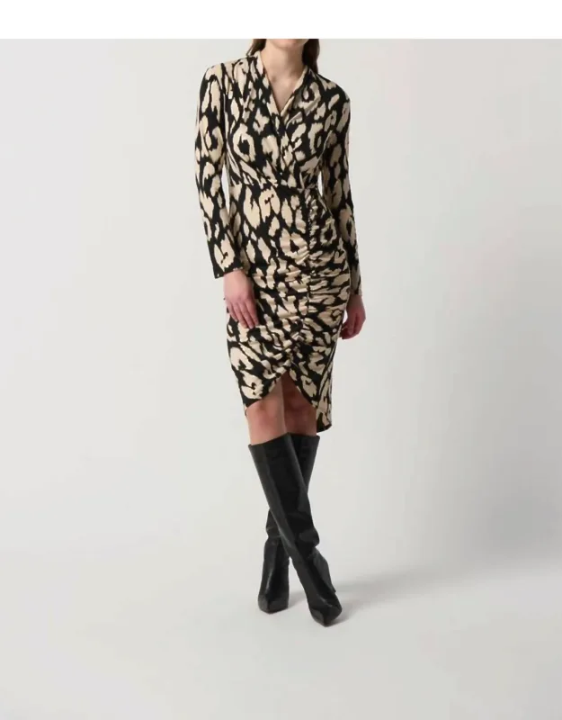 Animal Print Silky Foil Sheath Dress