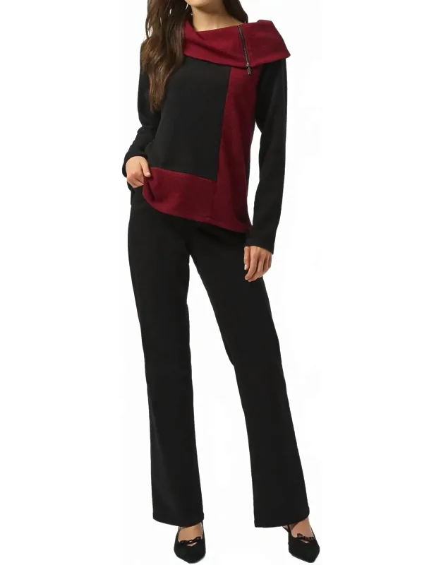 Zipper Cowl Neck Pullover Sweater