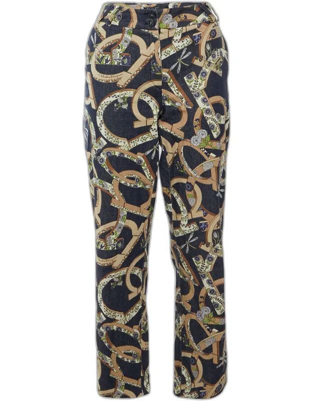 Floral Gancini Print Denim Straight Jeans
