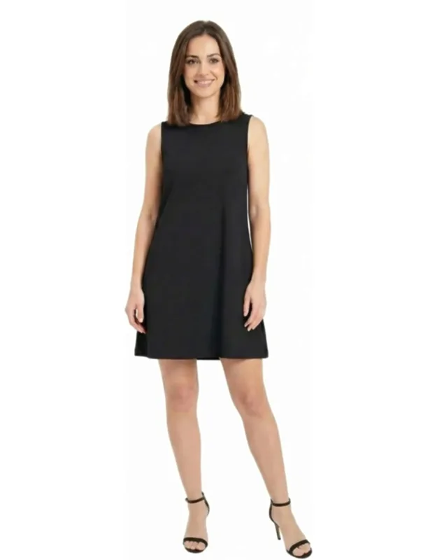 24seven Comfort Apparel Petite Round Neck Sleeveless A Line Mini Shift Dress, Smooth Stretch Fabric, Relaxed Fit