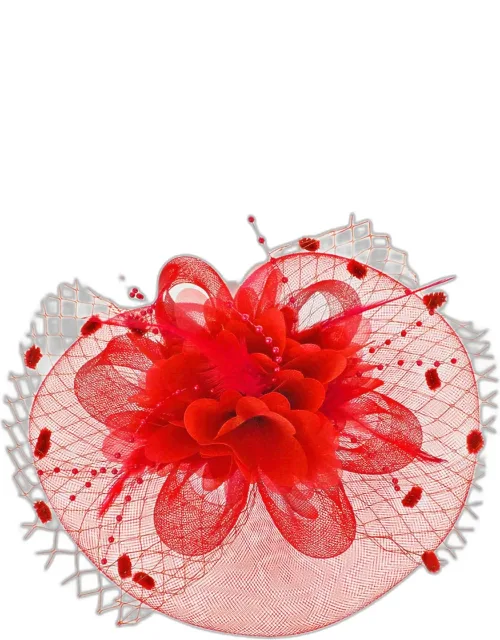 Flower Bead Feather Netting Satin Top Fascinator Headband
