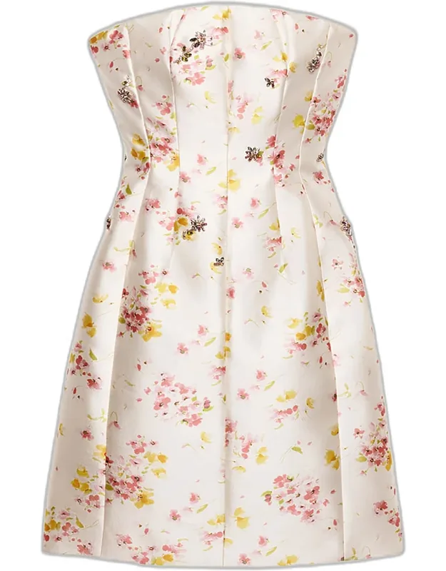 Floral-embellished Strapless Mini Dress