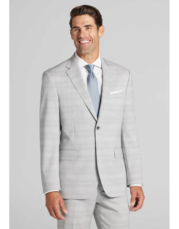 Tailored Fit Plaid Italian Wool Suit Jacket