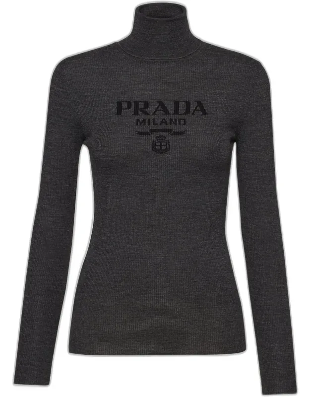 Intarsia Logo Wool Turtleneck Sweater
