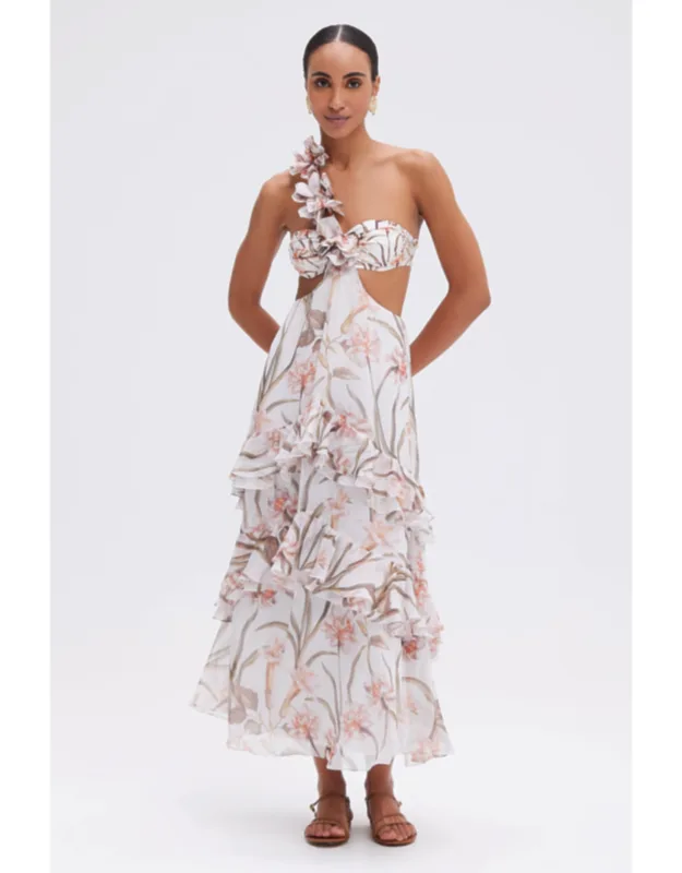 Botanic Retro Flower Applique Beach Dress