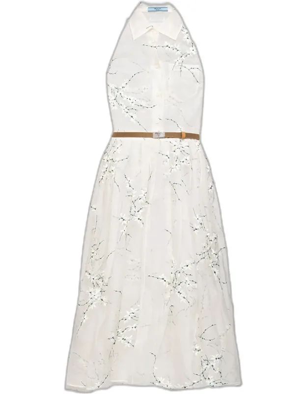 Floral Embroidered Organza Fit-flare Midi Dress
