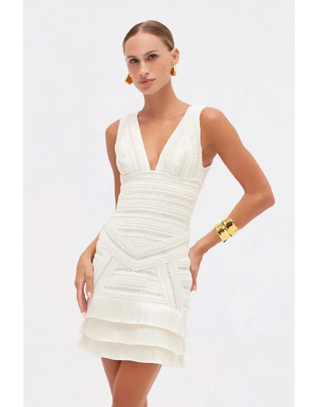 Radiant Fringe Mini Dress With V Neckline And Layered Fringe Detailing