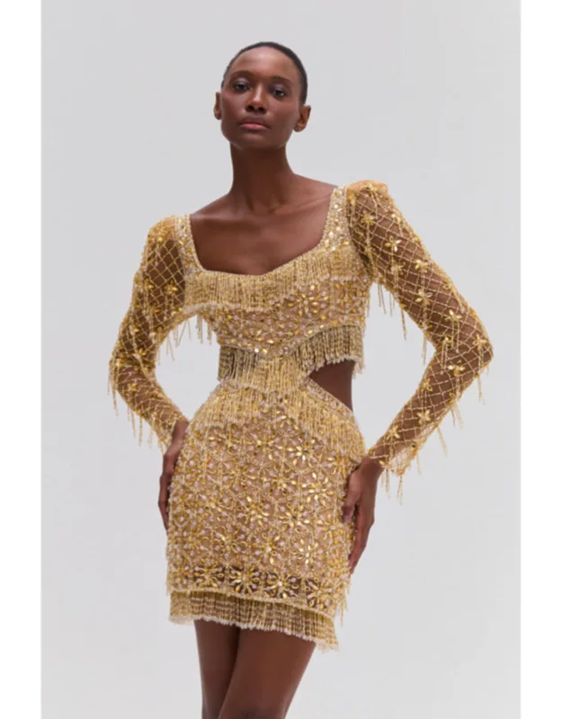 Crystal Embroidery Long Sleeve Mini Dress