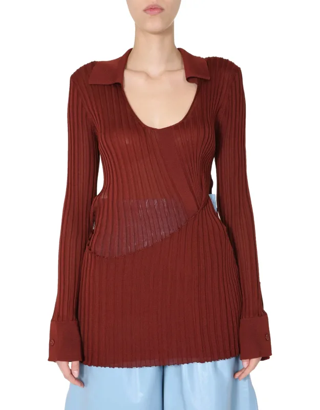 Ribbed Sweater With Round Neck And Long Sleeves