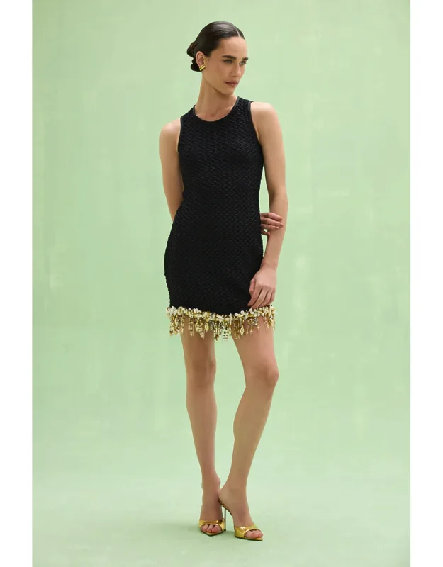 Frida Mesh Mini Dress With Back Cutout And Hand-embroidered Stones