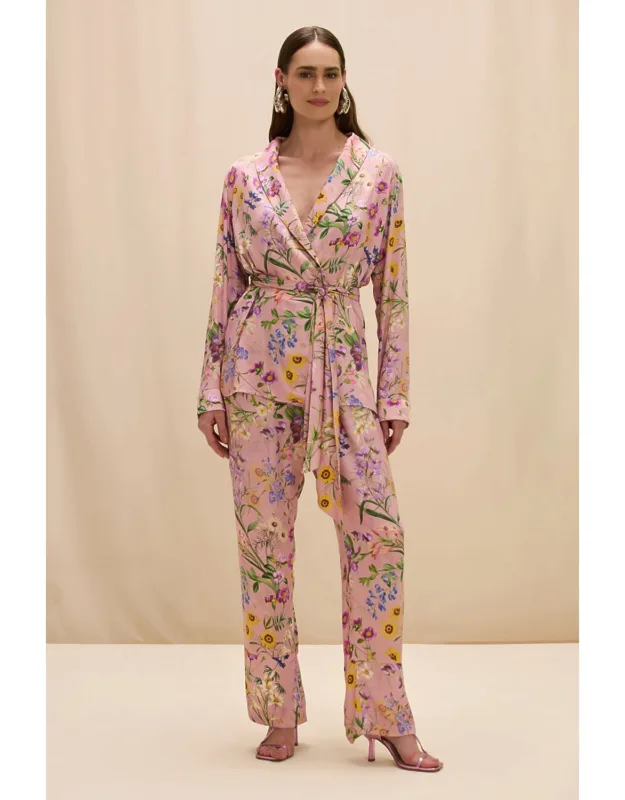 Heather Pajama Set With Kimono Shirt And Pouch