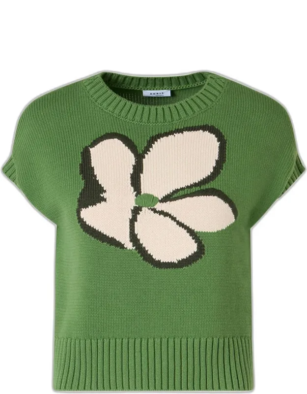Papercut Flower Cotton Knit Cap-sleeve Sweater