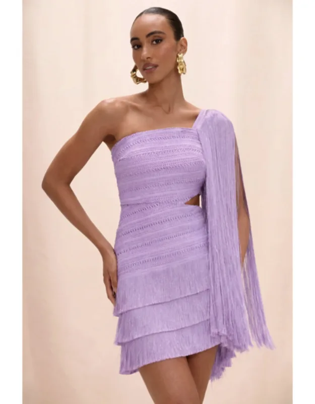 Lila Fringe Mini Dress With Side Cutout And Layered Fringes