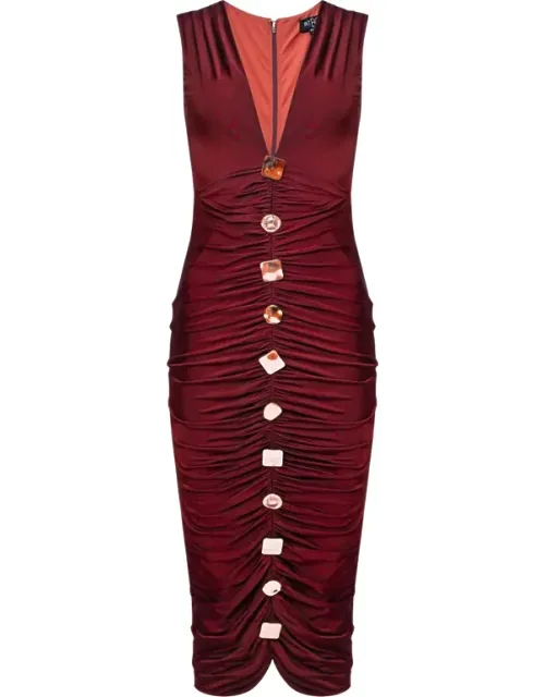 Moonlit Jersey Midi Dress With Deep V-neckline And Draped Skirt