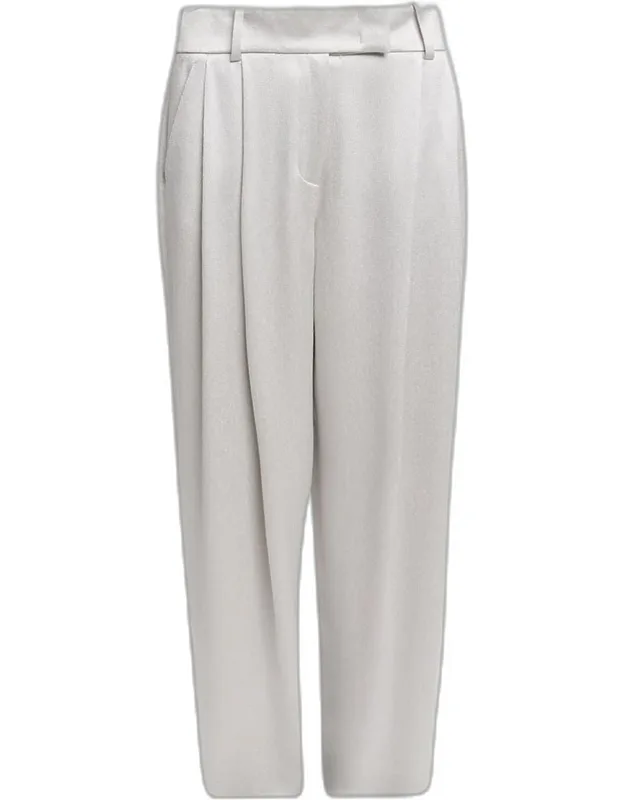 Hammered Satin Pleated Straight-leg Trousers