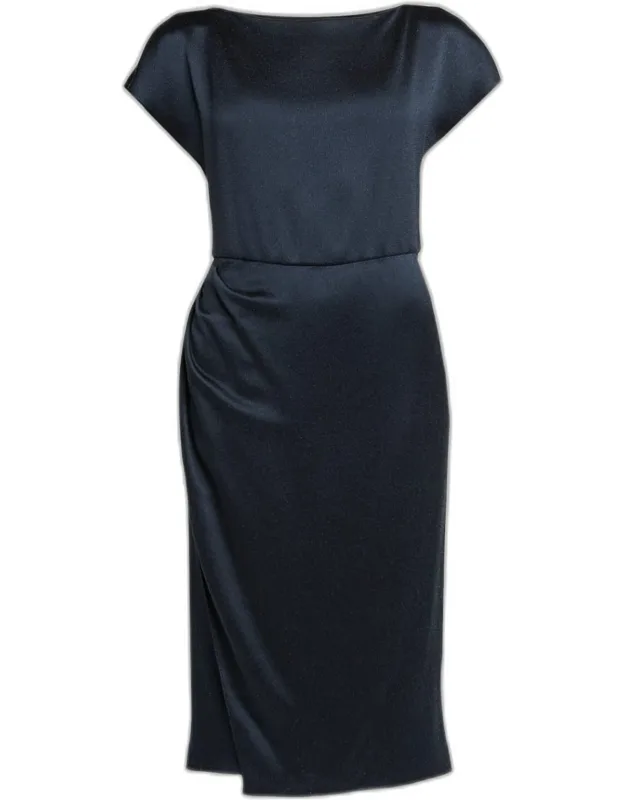 Satin Cap-sleeve Wrap Midi Dress