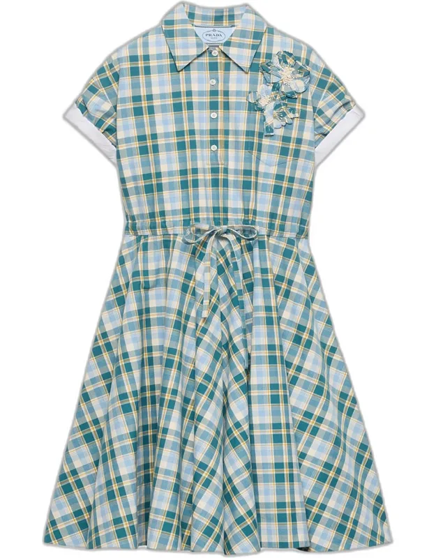 Embroidered Checked Cotton Midi Polo Dress