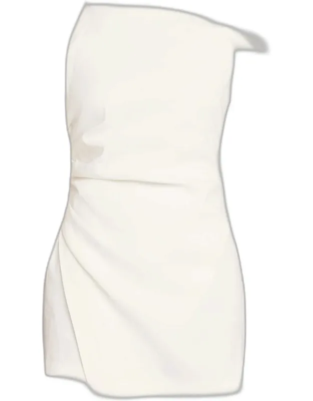 Asymmetric One-shoulder Linen-blend Mini Dress