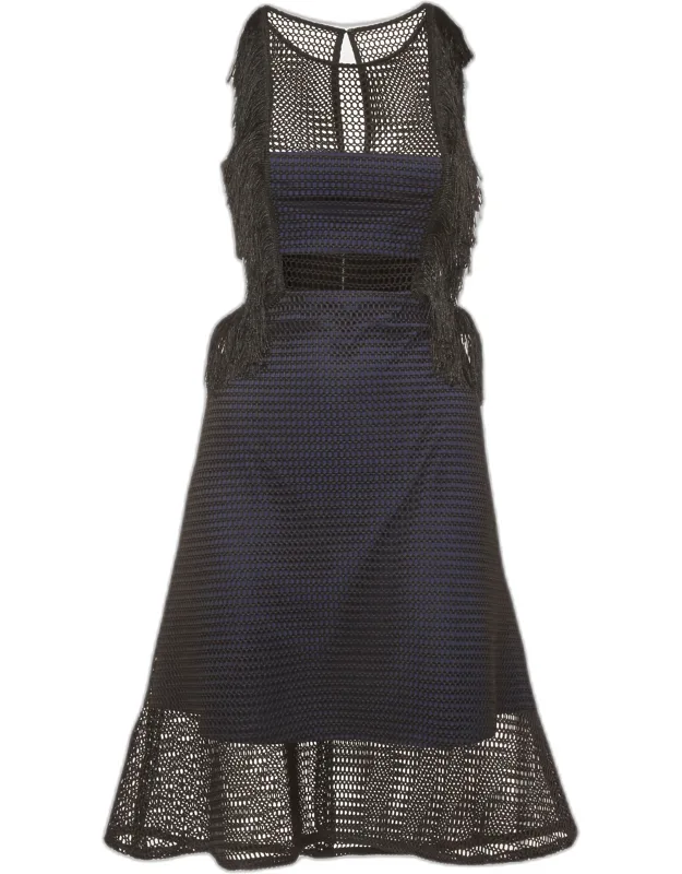 Mesh And Knit Flared Fringe Dress