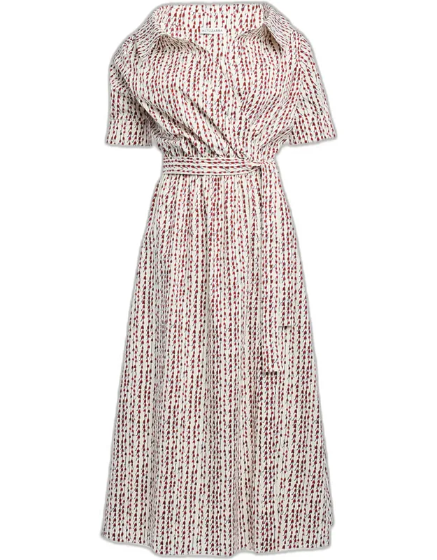 Abstract-print Waist-tie Midi Shirtdress