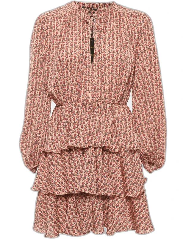 Floral Print Crinkled Crepe Ruffled Mini Dress