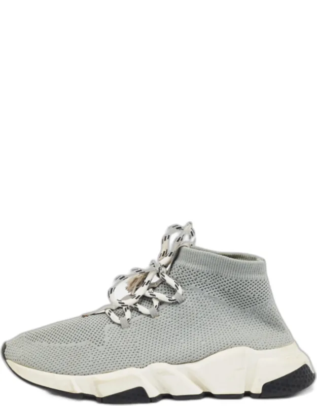 _speed Trainer High Top Sneakers In Grey Knit Fabric_