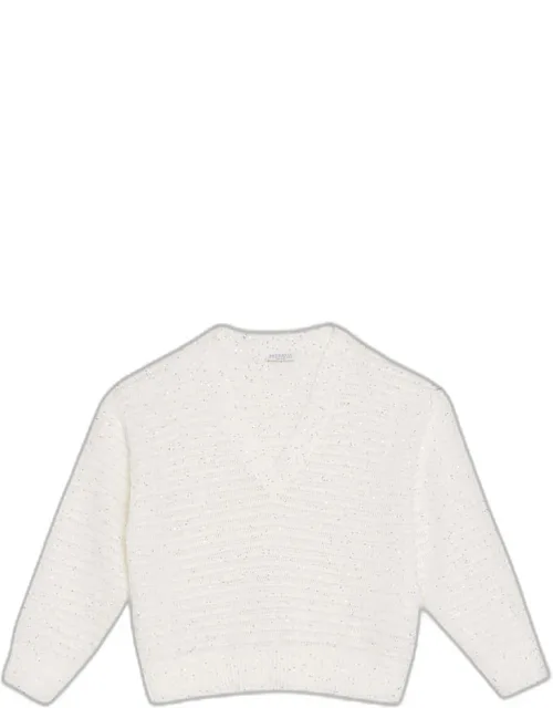 Linen-blend Sequin V-neck Sweater