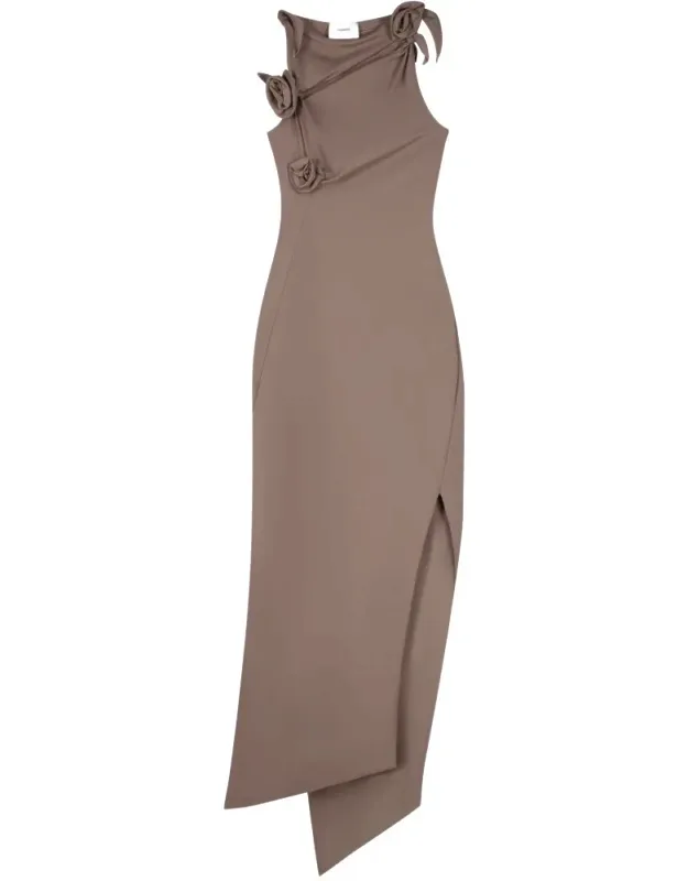 Asymmetrical Rosette Fitted Midi Dress