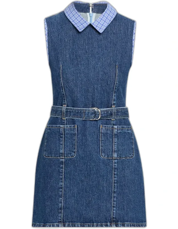 Sleeveless Belted Denim Mini Dress