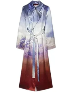 Lyra Mountain Print Silk Wrap Trench Coat