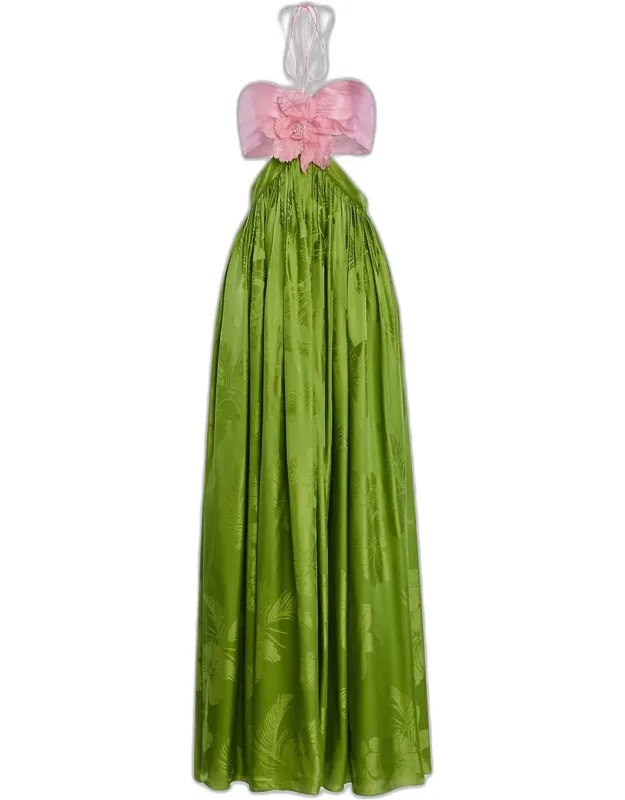 Floral Cut-out Satin Halter Dress