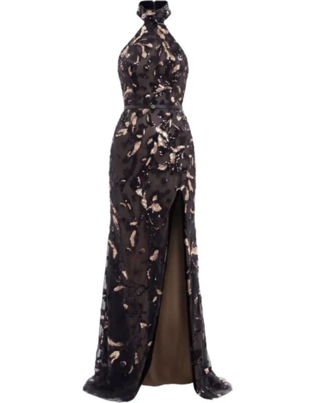Halter Neck Embroidered Tulle Dress